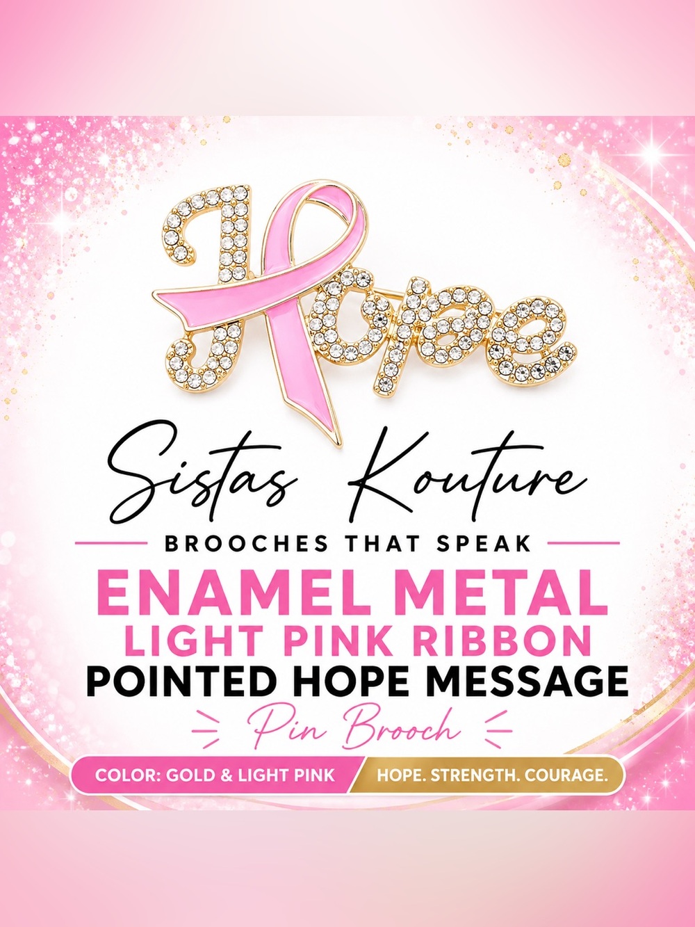 Gold & Light Pink Hope Ribbon Brooch Pin